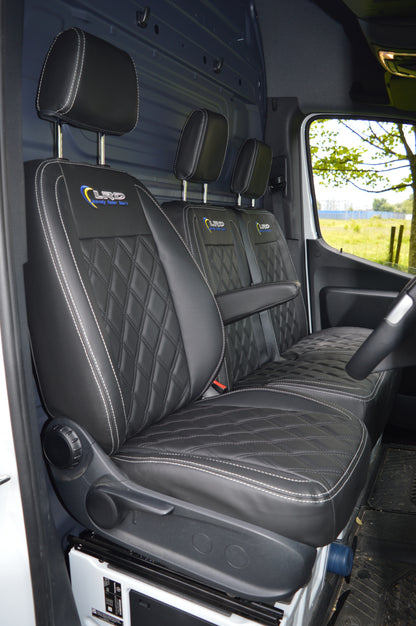 Mercedes Sprinter MK3 (2017 Onwards) Tailored Van Seat Covers – Black Diamond Quilted Leatherette