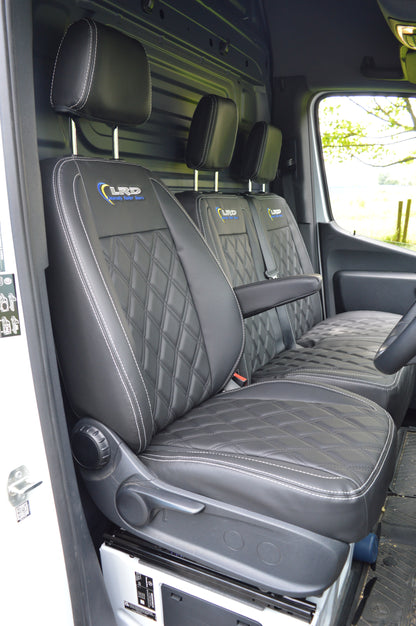 Mercedes Sprinter MK3 (2017 Onwards) Tailored Van Seat Covers – Black Diamond Quilted Leatherette