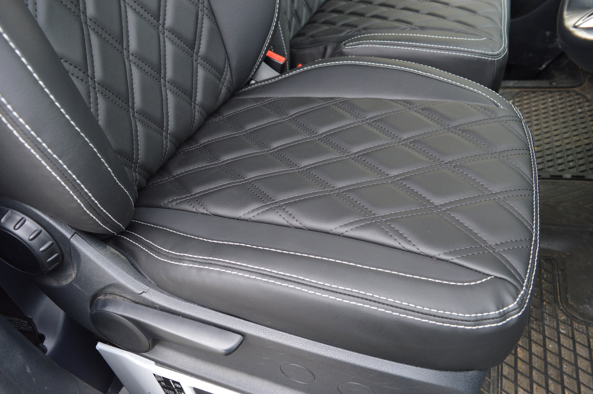 Mercedes Sprinter MK3 (2017 Onwards) Tailored Van Seat Covers – Black Diamond Quilted Leatherette