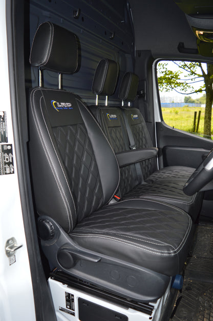 Mercedes Sprinter MK3 (2017 Onwards) Tailored Van Seat Covers – Black Diamond Quilted Leatherette