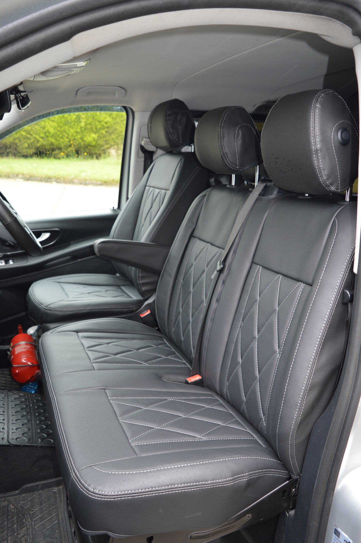 Mercedes Benz Vito W447 9 Seater Seat Covers | Black Diamond Stitched Leatherette
