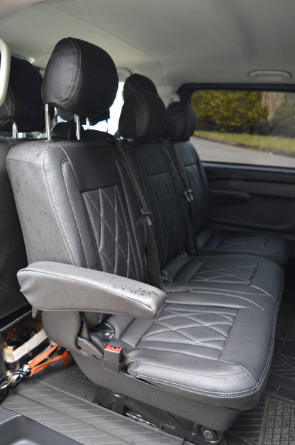 Mercedes Benz Vito W447 9 Seater Seat Covers | Black Diamond Stitched Leatherette