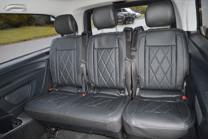 Mercedes Benz Vito W447 9 Seater Seat Covers | Black Diamond Stitched Leatherette