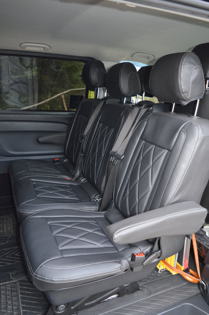 Mercedes Benz Vito W447 9 Seater Seat Covers | Black Diamond Stitched Leatherette