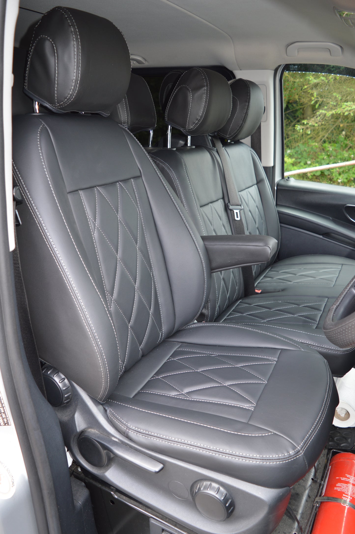 Mercedes Benz Vito W447 9 Seater Seat Covers | Black Diamond Stitched Leatherette