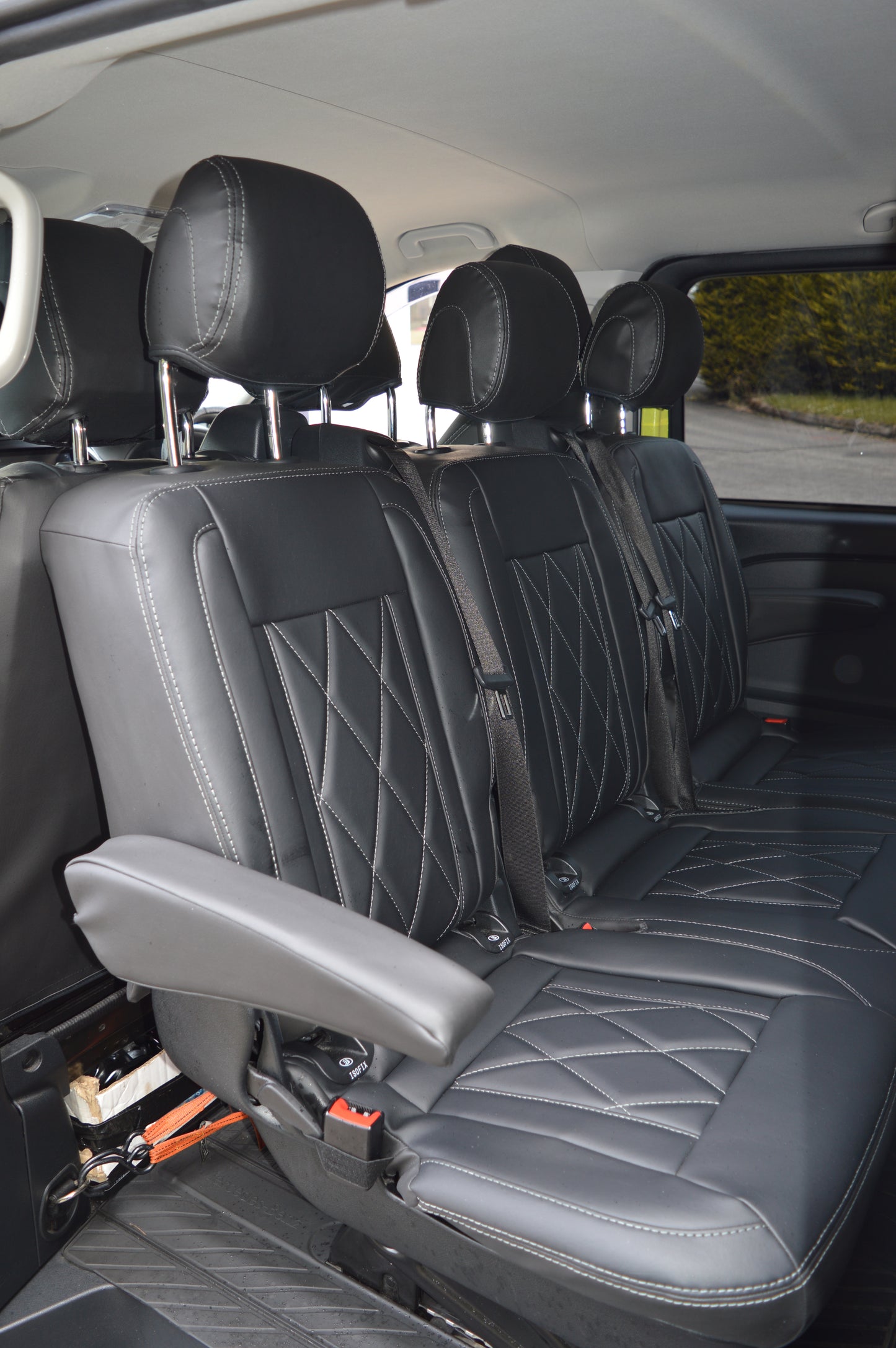 Mercedes Benz Vito W447 9 Seater Seat Covers | Black Diamond Stitched Leatherette
