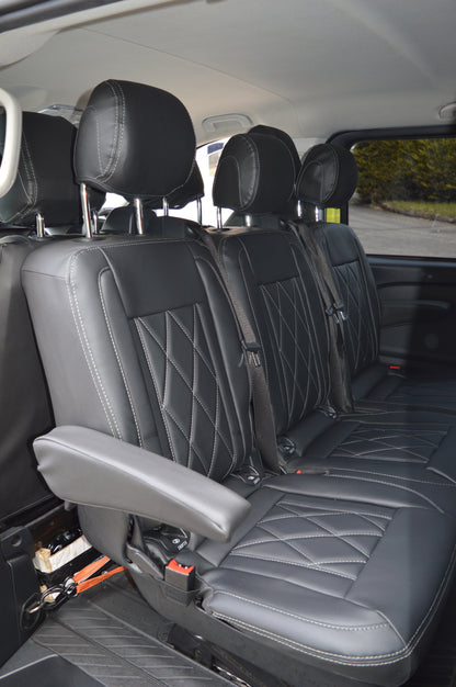 Mercedes Benz Vito W447 9 Seater Seat Covers | Black Diamond Stitched Leatherette