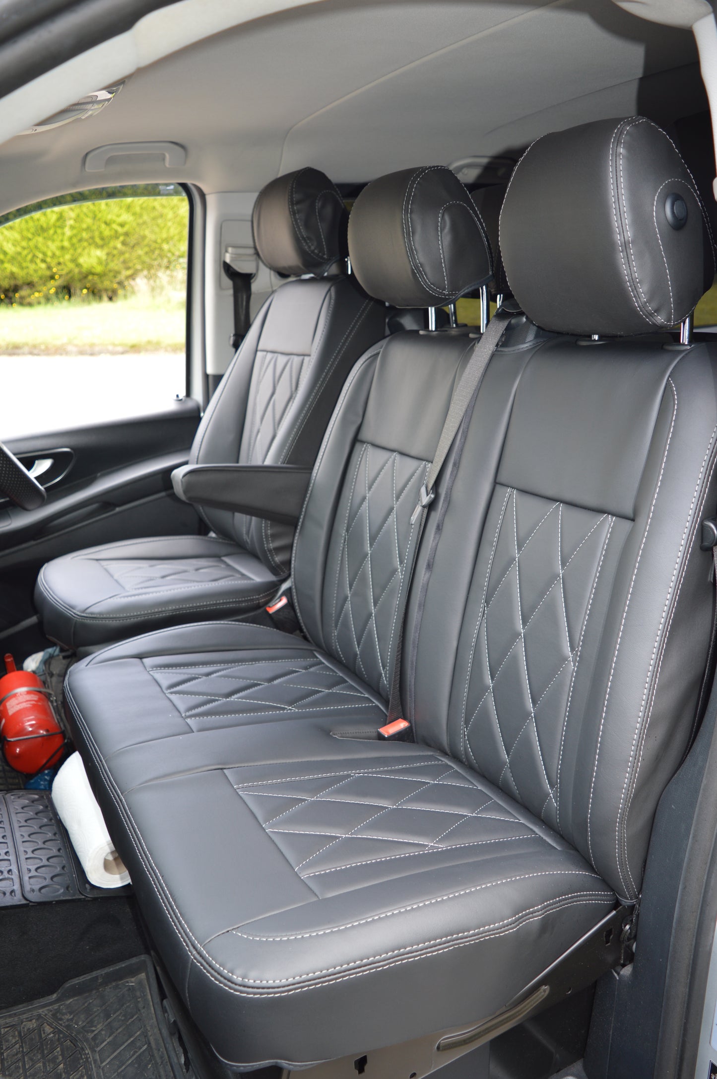 Mercedes Benz Vito W447 9 Seater Seat Covers | Black Diamond Stitched Leatherette