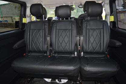 Mercedes Benz Vito W447 9 Seater Seat Covers | Black Diamond Stitched Leatherette