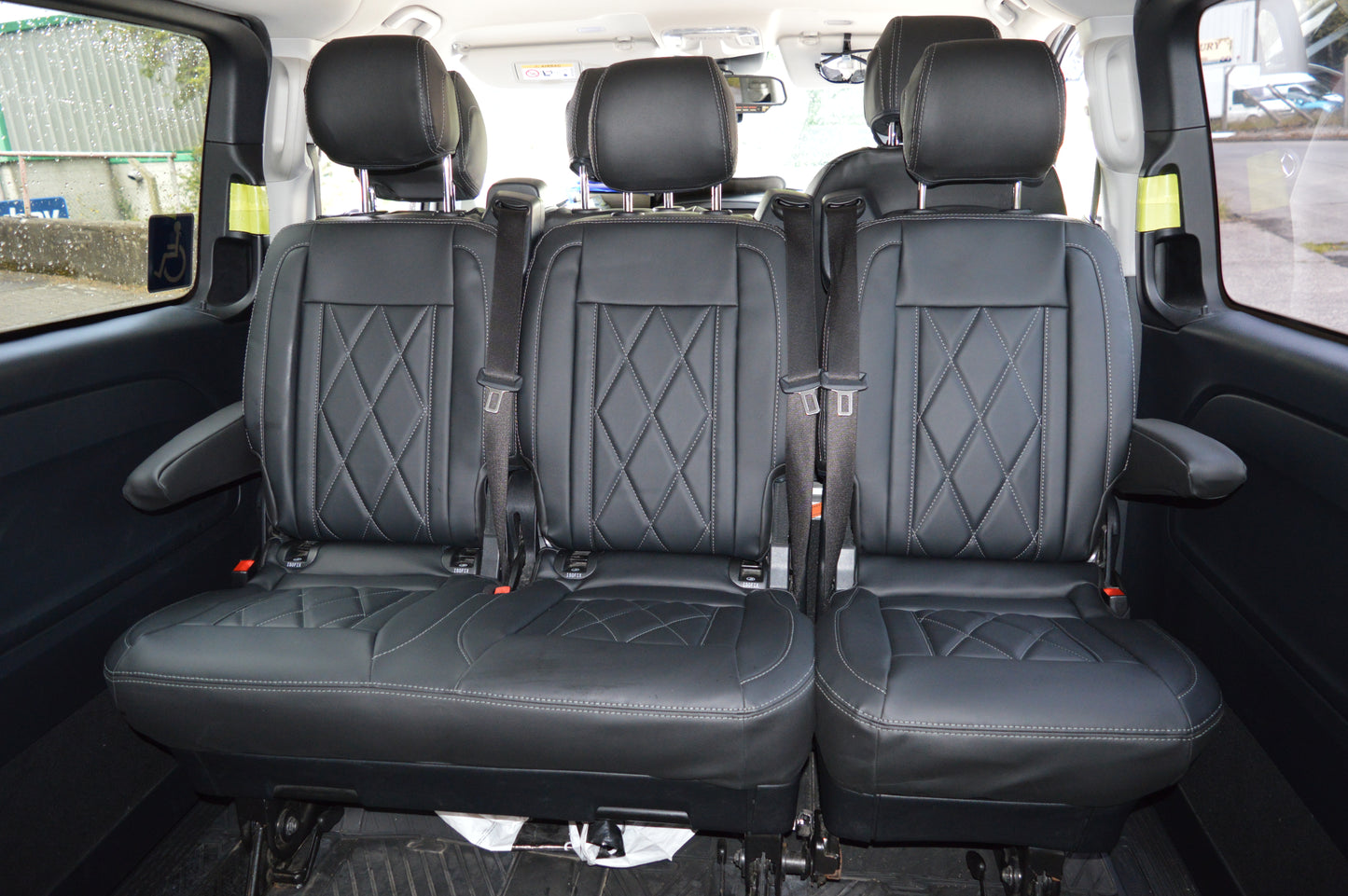 Mercedes Benz Vito W447 9 Seater Seat Covers | Black Diamond Stitched Leatherette