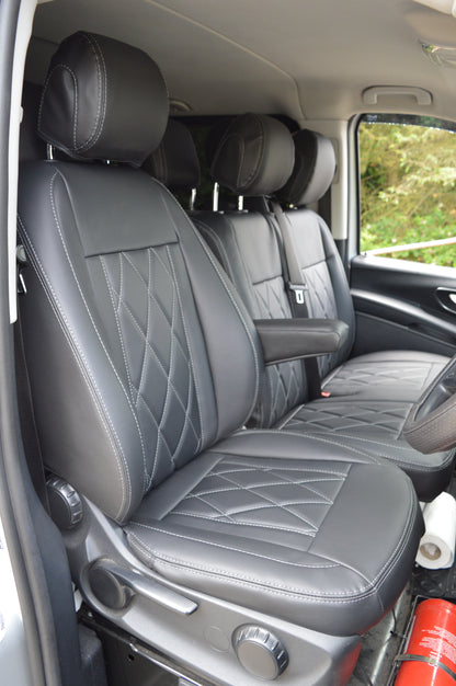 Mercedes Benz Vito W447 9 Seater Seat Covers | Black Diamond Stitched Leatherette