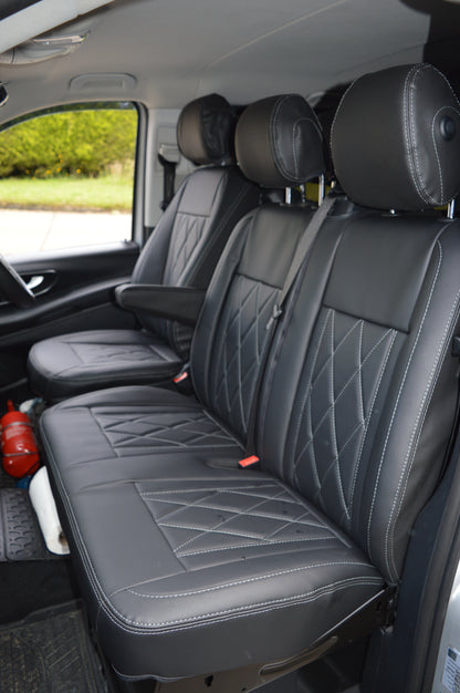 Mercedes Benz Vito W447 9 Seater Seat Covers | Black Diamond Stitched Leatherette