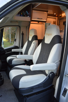 Bürstner Motorhome Seat Covers | Off White Leatherette & Fabric | Custom Made to Order