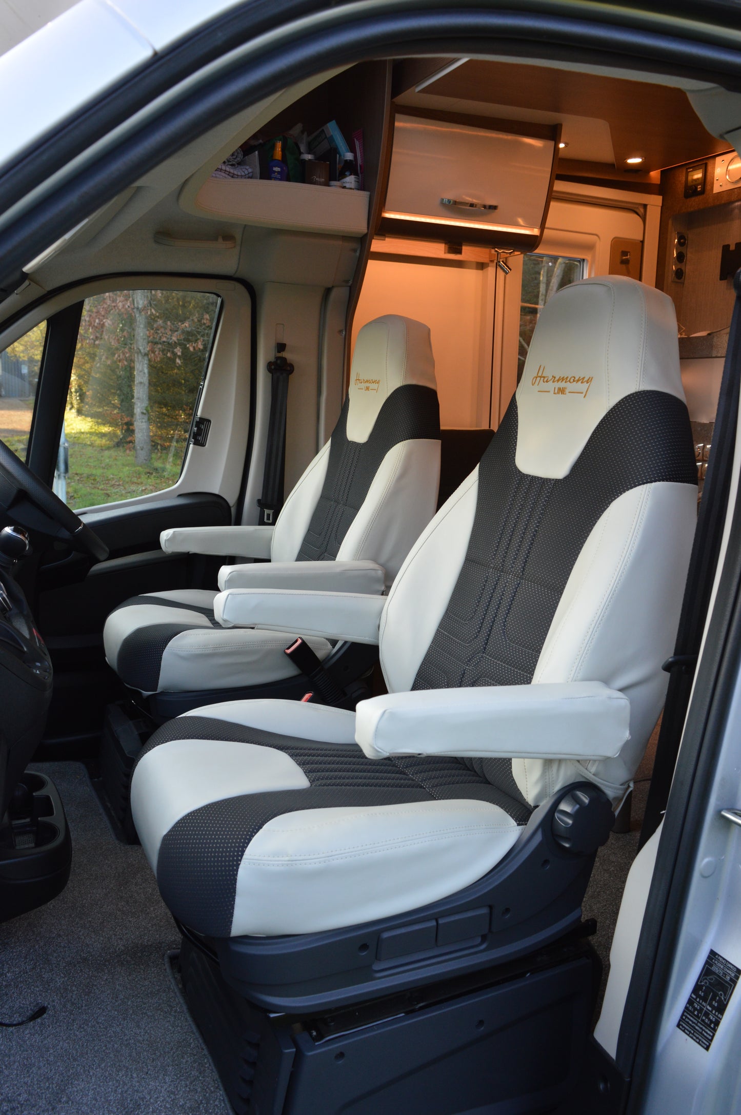 Bürstner Motorhome Seat Covers | Off White Leatherette & Fabric | Custom Made to Order