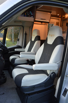 Bürstner Motorhome Seat Covers | Off White Leatherette & Fabric | Custom Made to Order