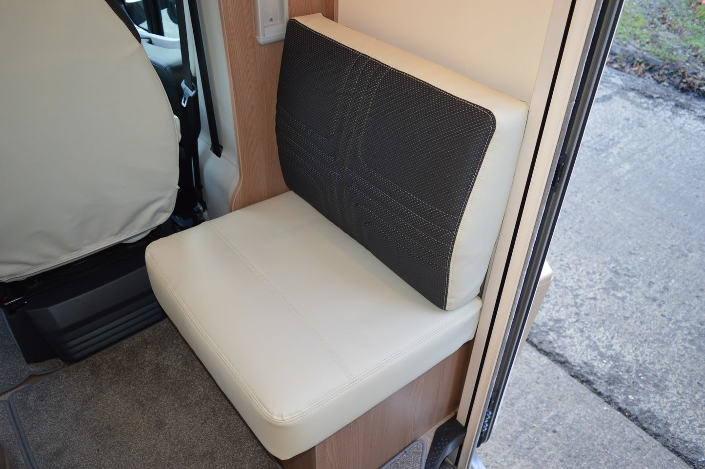 Bürstner Motorhome Seat Covers | Off White Leatherette & Fabric | Custom Made to Order