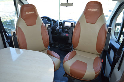 Hymer Motorhome Seat Covers | Terracotta & Beige Leatherette | Custom Made to Order