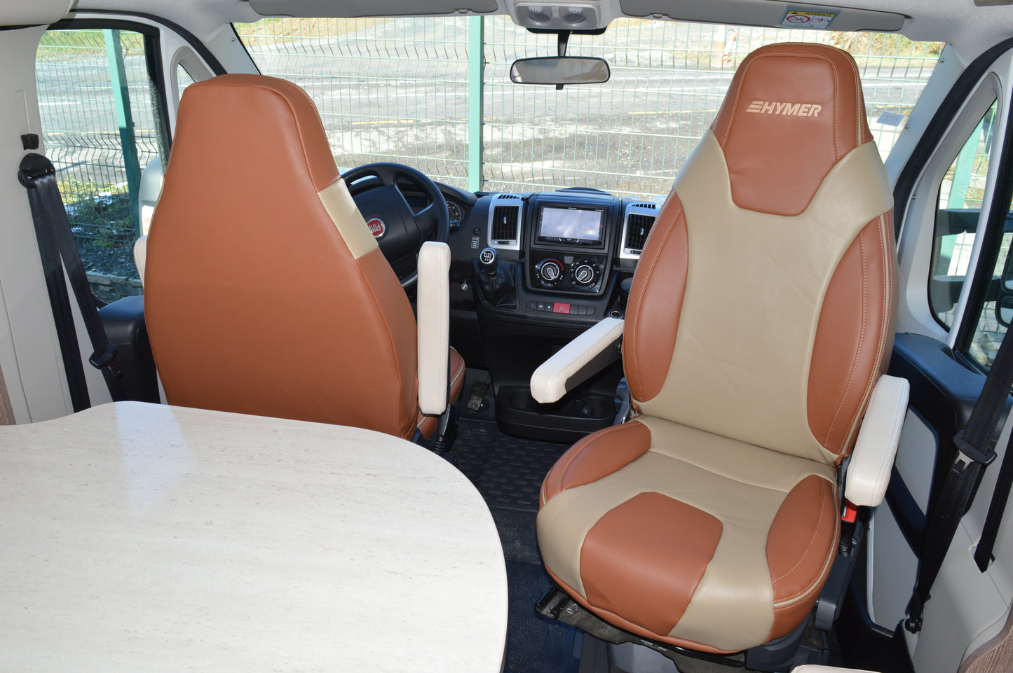 Hymer Motorhome Seat Covers | Terracotta & Beige Leatherette | Custom Made to Order