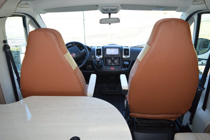 Hymer Motorhome Seat Covers | Terracotta & Beige Leatherette | Custom Made to Order