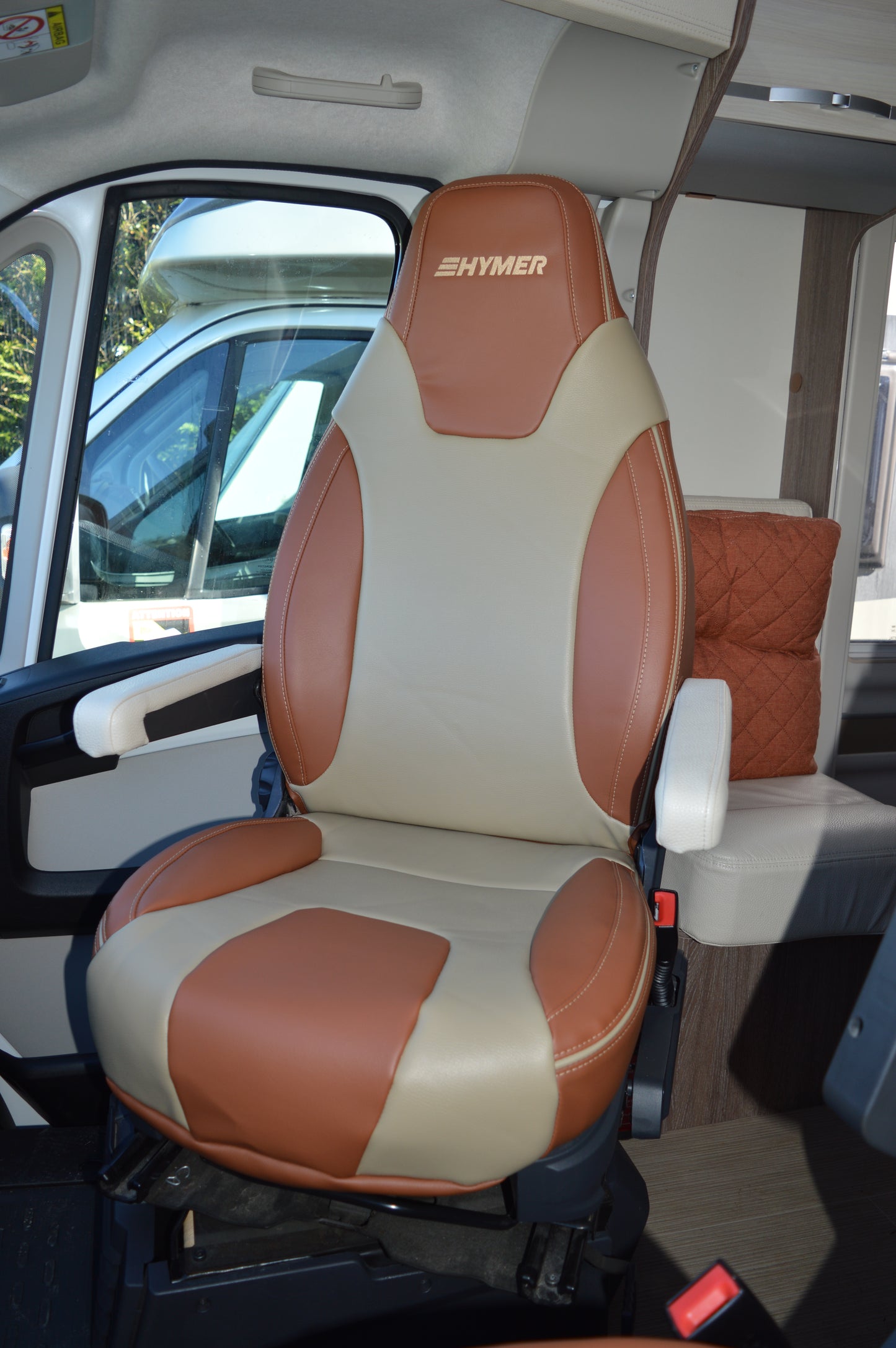 Hymer Motorhome Seat Covers | Terracotta & Beige Leatherette | Custom Made to Order