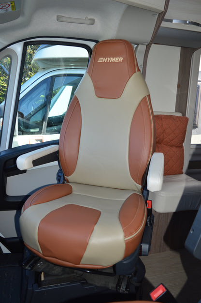 Hymer Motorhome Seat Covers | Terracotta & Beige Leatherette | Custom Made to Order