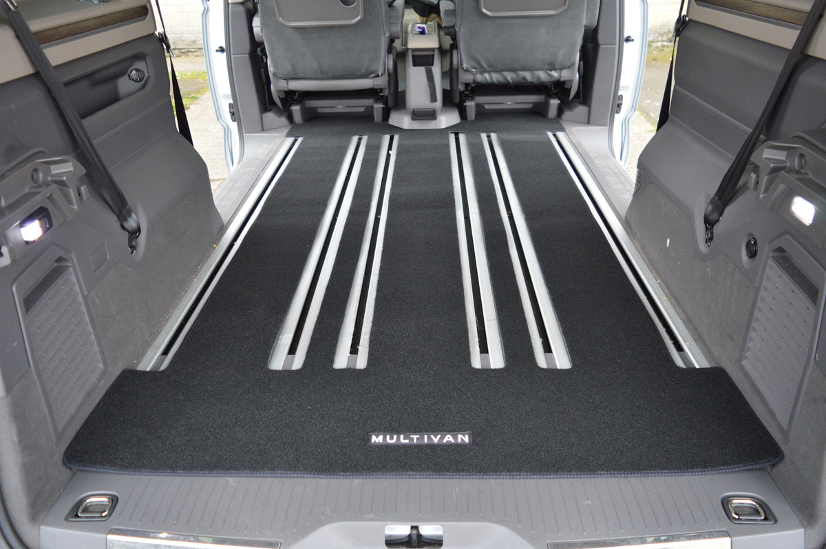 Volkswagen Multivan Tailored Rear Carpet Mat | Black with Multivan Logos | 2019–Present | Made to Order