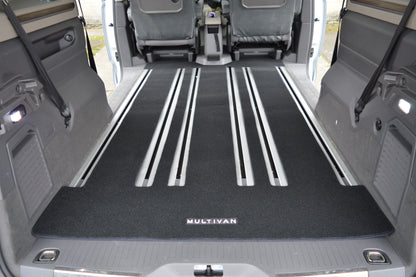 Volkswagen Multivan Tailored Rear Carpet Mat | Black with Multivan Logos | 2019–Present | Made to Order