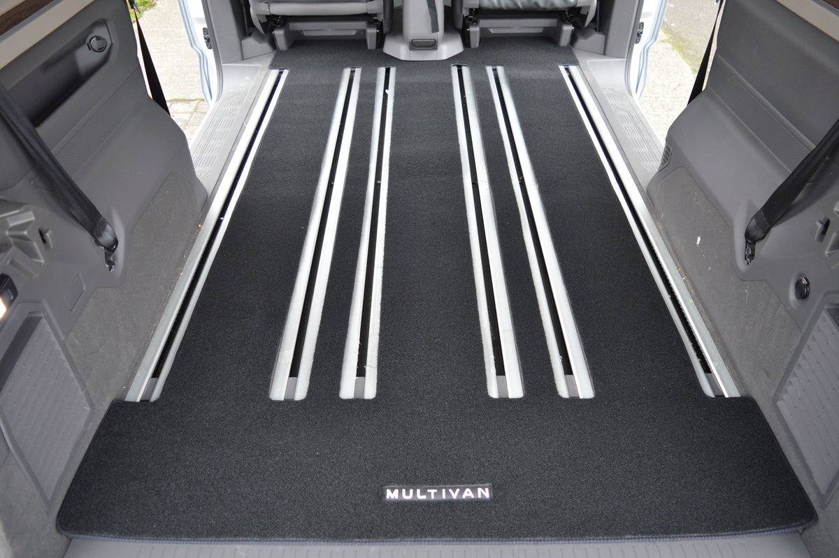 Volkswagen Multivan Tailored Rear Carpet Mat | Black with Multivan Logos | 2019–Present | Made to Order