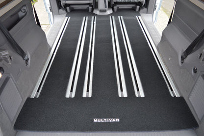 Volkswagen Multivan Tailored Rear Carpet Mat | Black with Multivan Logos | 2019–Present | Made to Order