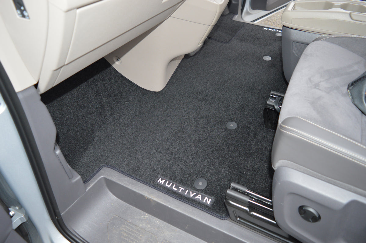 Volkswagen Multivan Tailored Rear Carpet Mat | Black with Multivan Logos | 2019–Present | Made to Order