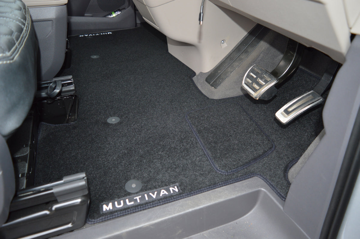 Volkswagen Multivan Tailored Rear Carpet Mat | Black with Multivan Logos | 2019–Present | Made to Order