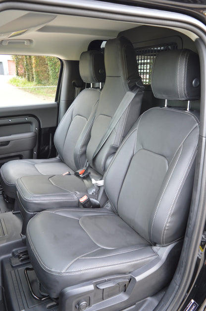 Land Rover Defender 2020+ Custom Front Seat Covers – Black Leatherette with DTS