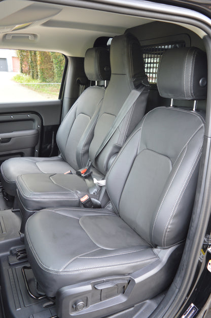 Land Rover Defender 2020+ Custom Front Seat Covers – Black Leatherette with DTS