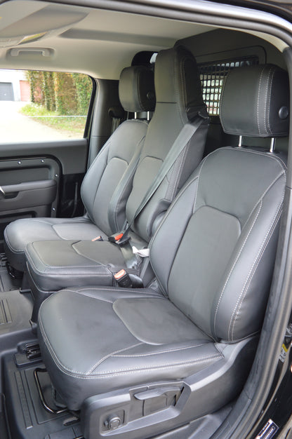 Land Rover Defender 2020+ Custom Front Seat Covers – Black Leatherette with DTS