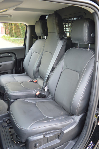 Land Rover Defender 2020+ Custom Front Seat Covers – Black Leatherette with DTS