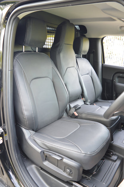 Land Rover Defender 2020+ Custom Front Seat Covers – Black Leatherette with DTS