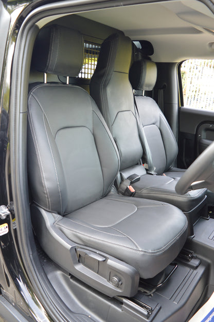 Land Rover Defender 2020+ Custom Front Seat Covers – Black Leatherette with DTS