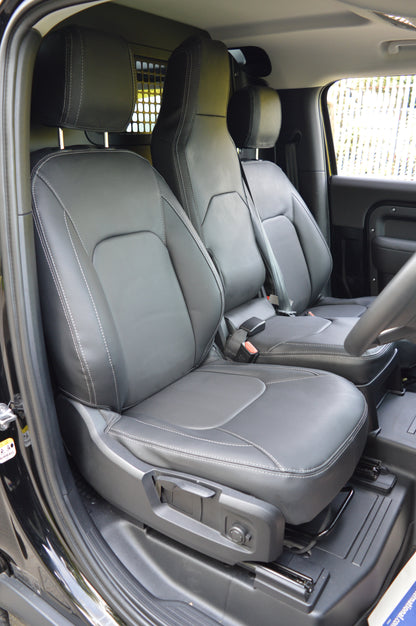 Land Rover Defender 2020+ Custom Front Seat Covers – Black Leatherette with DTS