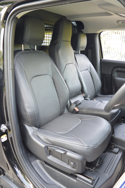 Land Rover Defender 2020+ Custom Front Seat Covers – Black Leatherette with DTS