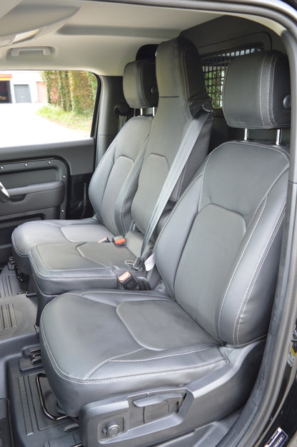 Land Rover Defender 2020+ Custom Front Seat Covers – Black Leatherette with DTS
