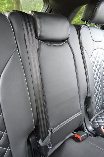 Audi Q7 4M Seat Covers (2015–2026) | Black Leatherette & Silver Diamond Stitching | Custom Made to Order
