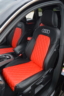 Audi Q5 8R Seat Covers (2008–2016) | Black & Argenta Red Leatherette Diamond Stitching | Custom Made to Order