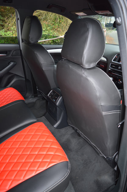Audi Q5 8R Seat Covers (2008–2016) | Black & Argenta Red Leatherette Diamond Stitching | Custom Made to Order