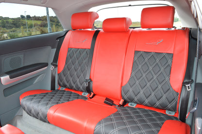 Audi A3 8P Seat Covers (2003–2012) | Red & Black Leatherette Silver Diamond Stitching | Custom Made to Order