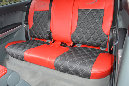 Audi A3 8P Seat Covers (2003–2012) | Red & Black Leatherette Silver Diamond Stitching | Custom Made to Order