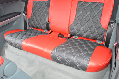 Audi A3 8P Seat Covers (2003–2012) | Red & Black Leatherette Silver Diamond Stitching | Custom Made to Order