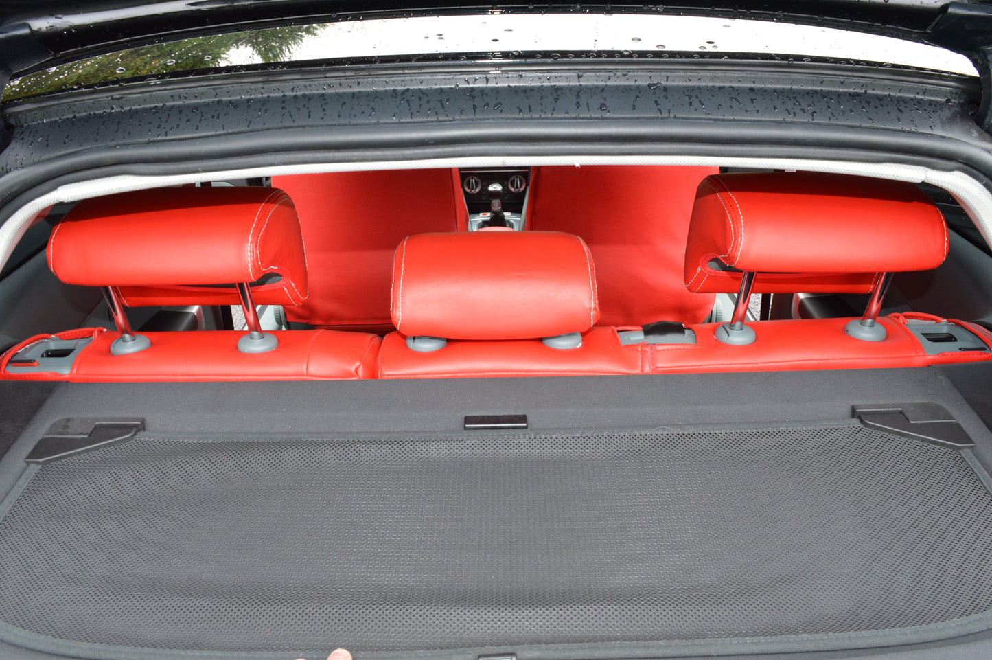 Audi A3 8P Seat Covers (2003–2012) | Red & Black Leatherette Silver Diamond Stitching | Custom Made to Order