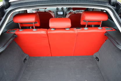 Audi A3 8P Seat Covers (2003–2012) | Red & Black Leatherette Silver Diamond Stitching | Custom Made to Order