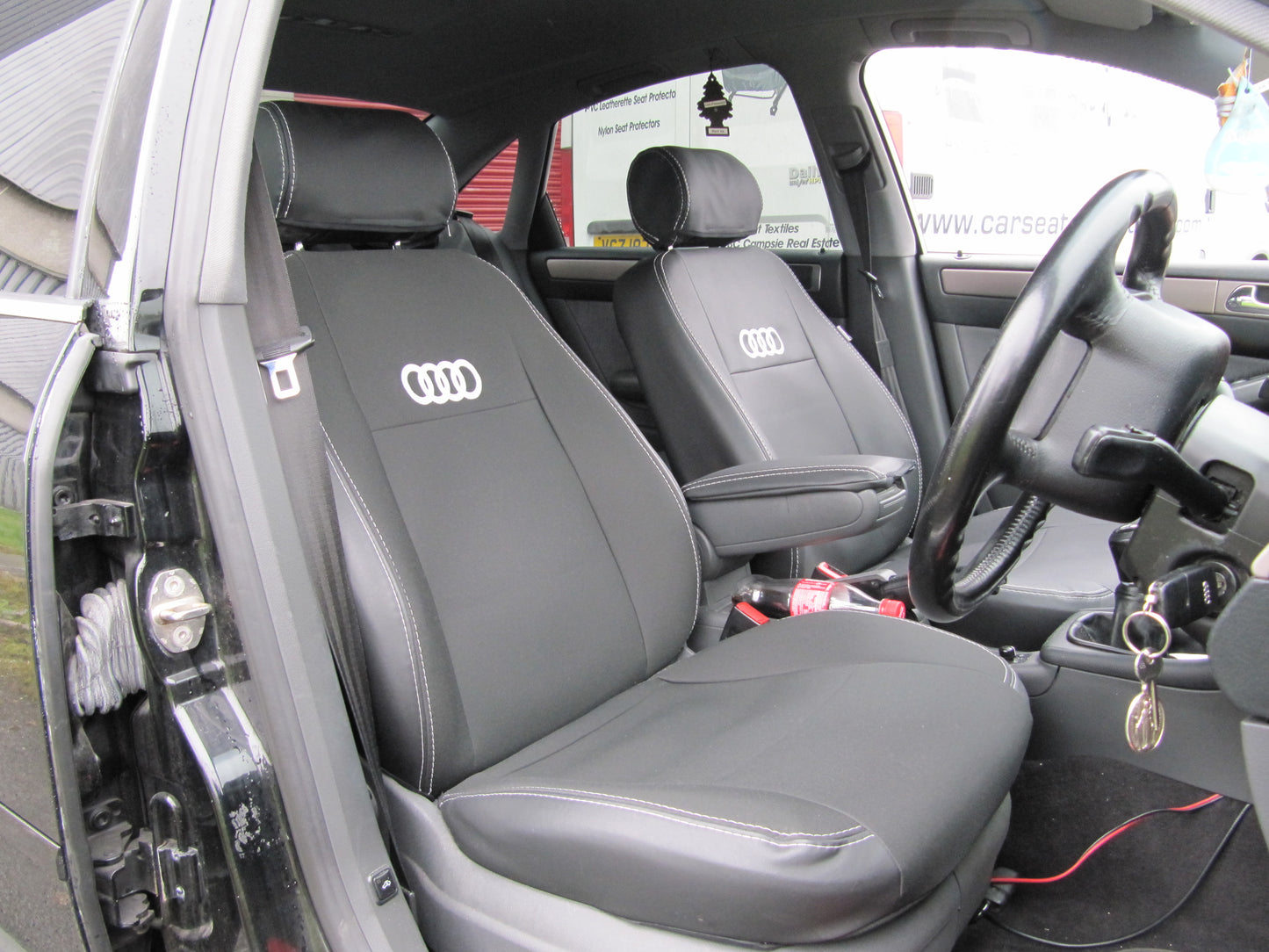 Audi A6 4B Seat Covers (1997–2004) | Black Leatherette & Silver Stitching | Custom Made to Order