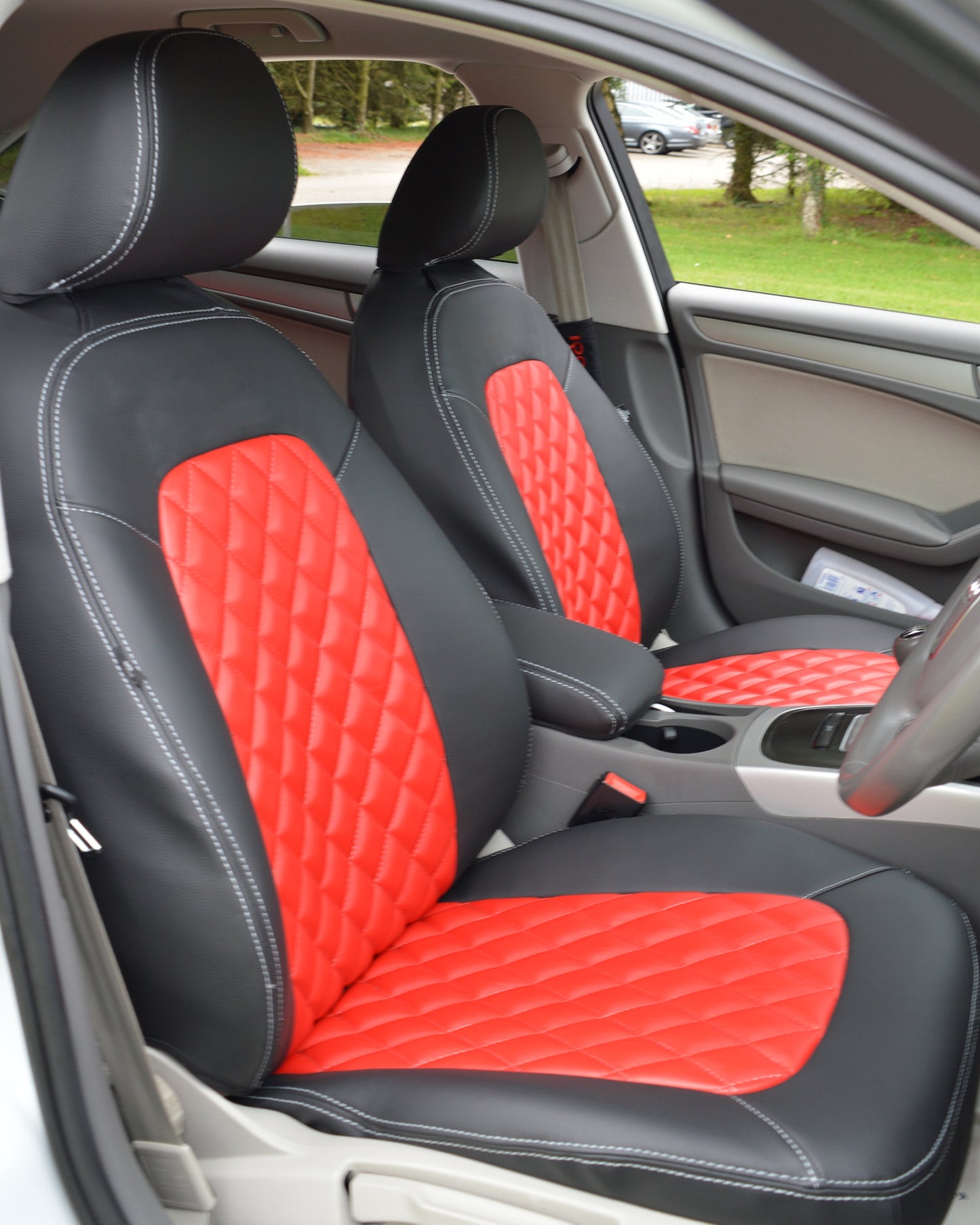 Audi A4 B8 - Black & Red Leatherette Diamonds